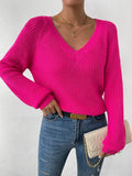 Raglan Sleeve V Neck Sweater, Elegant Solid Color Sweater For Fall & Winter, Women's Clothing