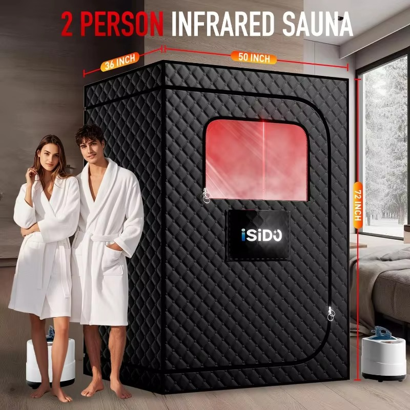 2-Person Infrared Steam Sauna with Red Light Therapy & 1300W Steamers – Zella Mall™