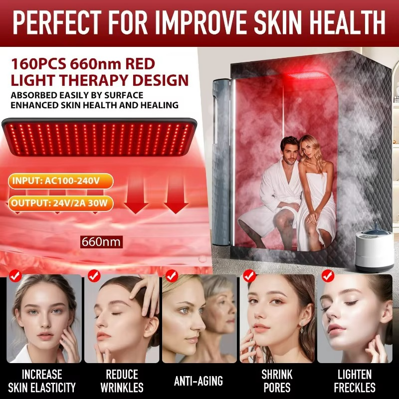 2-Person Infrared Steam Sauna with Red Light Therapy & 1300W Steamers – Zella Mall™