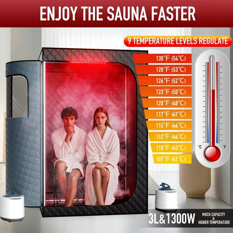 2-Person Infrared Steam Sauna with Red Light Therapy & 1300W Steamers – Zella Mall™