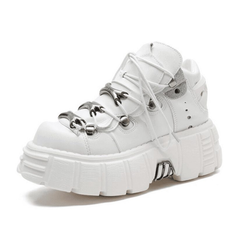 2020 Punk Style Women Sneakers Lace-up 6CM Platform Shoes Woman Creepers Female Casual Flats Metal Decor Tenis Feminino