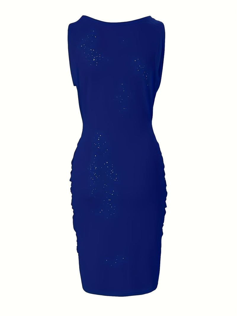 Elegant Red Sequined Sleeveless Bodycon Dress - V-Neck, Ruched Design, Polyester & Spandex Blend, Perfect for Parties & Banquets, Machine Washable