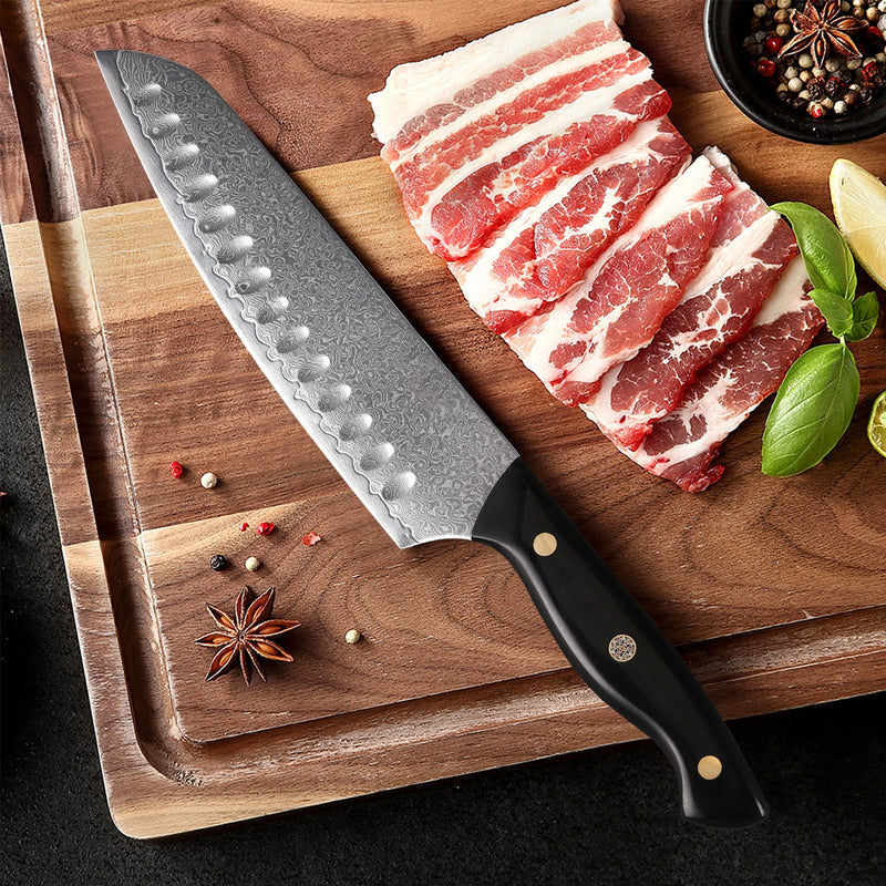 7 Inch Santoku Knife - 67 Layer Damascus Steel Kitchen Knife with VG10 Core and Pakka Handle