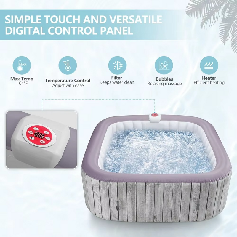 73-inch Square Inflatable Hot Tub – 4-6 Person Portable Outdoor Spa with Jets, Up to 104°F – Zella Mall™