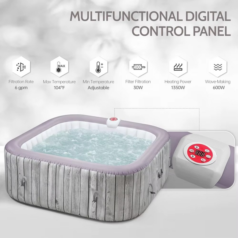73-inch Square Inflatable Hot Tub – 4-6 Person Portable Outdoor Spa with Jets, Up to 104°F – Zella Mall™