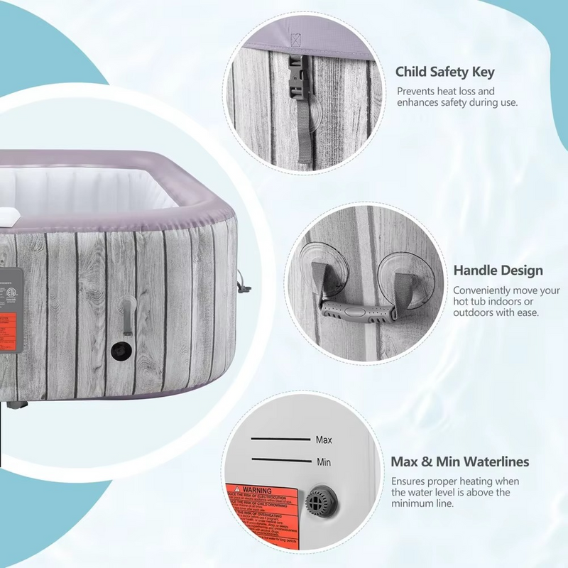 73-inch Square Inflatable Hot Tub – 4-6 Person Portable Outdoor Spa with Jets, Up to 104°F – Zella Mall™