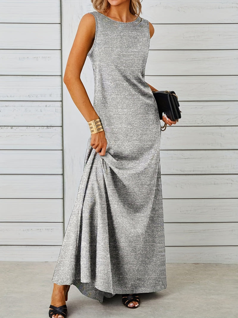 Maxi Tank Dress, Sleeveless Solid Casual Every Day Dress, Women's Clothing