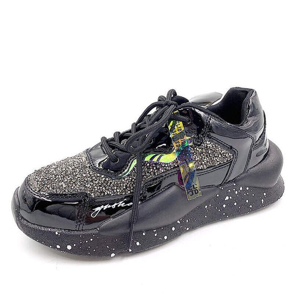 Women Nevada Rhinestone Sneaker Fashion Casual Chunky Shoe. Black Zapatos De Mujer