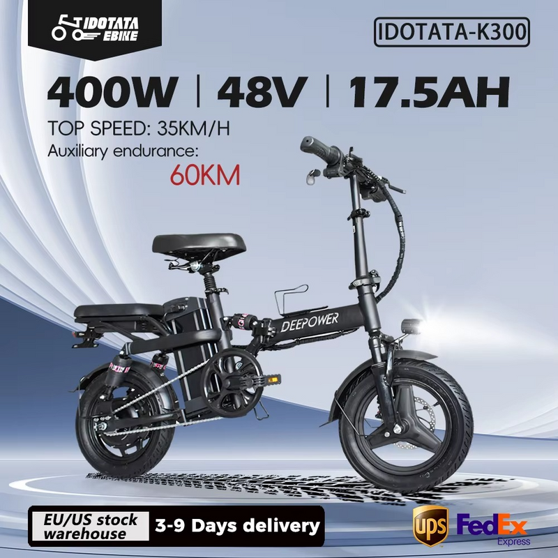 DEEPOWER 400W Foldable Electric Bike for Adults – 48V 10Ah Mini Commuter E-Bike – Zella Mall™