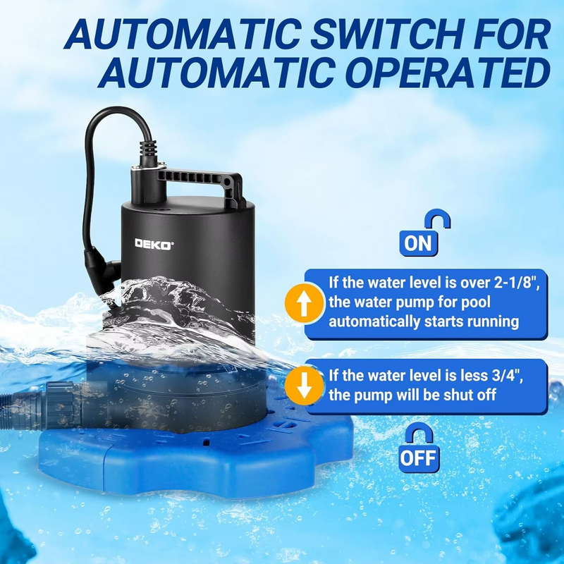 DEKO 1/4 HP Submersible Pool Cover Pump – 3000 GPH with Automatic On/Off Switch – Zella Mall™