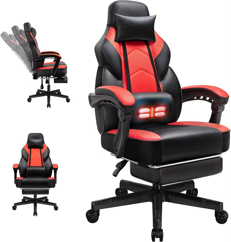 Ergonomic High-Back Computer Gaming Chair with Massage & Footrest – Zella Mall™