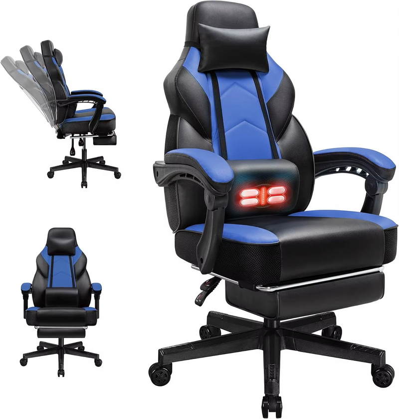 Ergonomic High-Back Computer Gaming Chair with Massage & Footrest – Zella Mall™