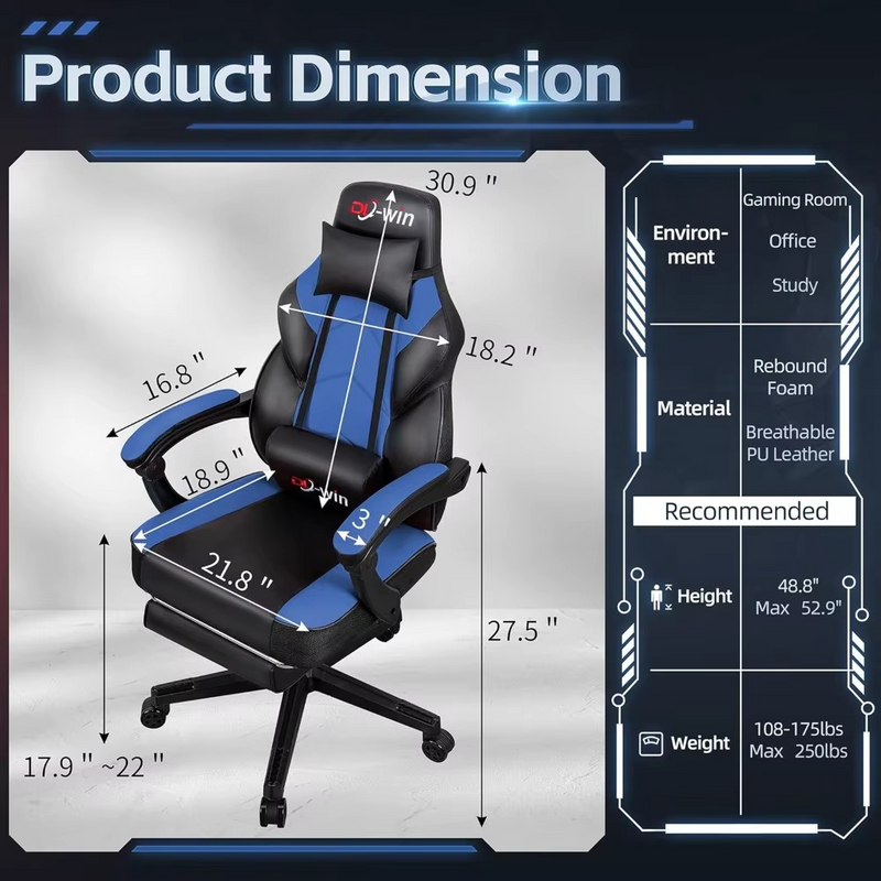 Ergonomic High-Back Computer Gaming Chair with Massage & Footrest – Zella Mall™