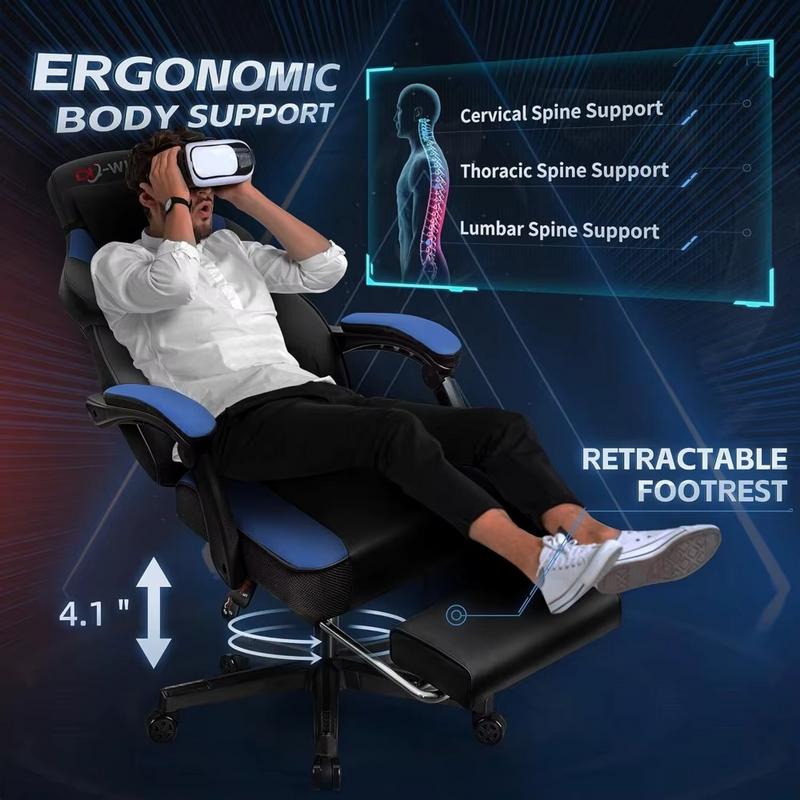 Ergonomic High-Back Computer Gaming Chair with Massage & Footrest – Zella Mall™