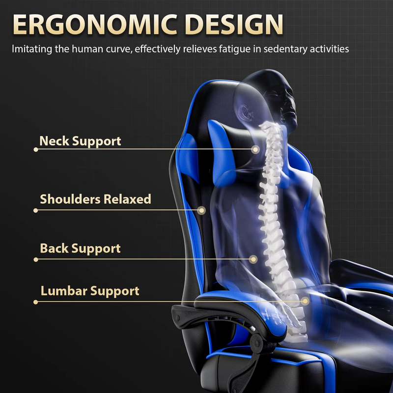 Ergonomic PU Leather Gaming Chair Recliner with Massager – Zella Mall™