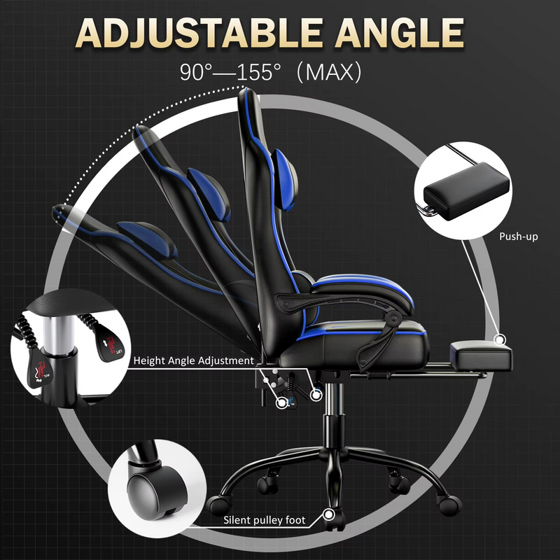 Ergonomic PU Leather Gaming Chair Recliner with Massager – Zella Mall™
