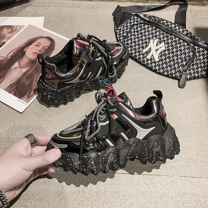 Reflective Women Sneakers Fashion Dad Shoes White Chunky Sneakers Platform Sneakers Womens Vulcanize Shoes Tenis Feminino 2020