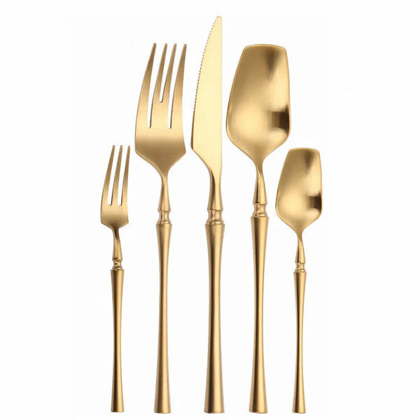 Matte Cutlery Set Gold Forks Spoons Knives Cutlery Set Stainless Steel Gold Steel Cutlery Set Silverware Set with Cake Fork