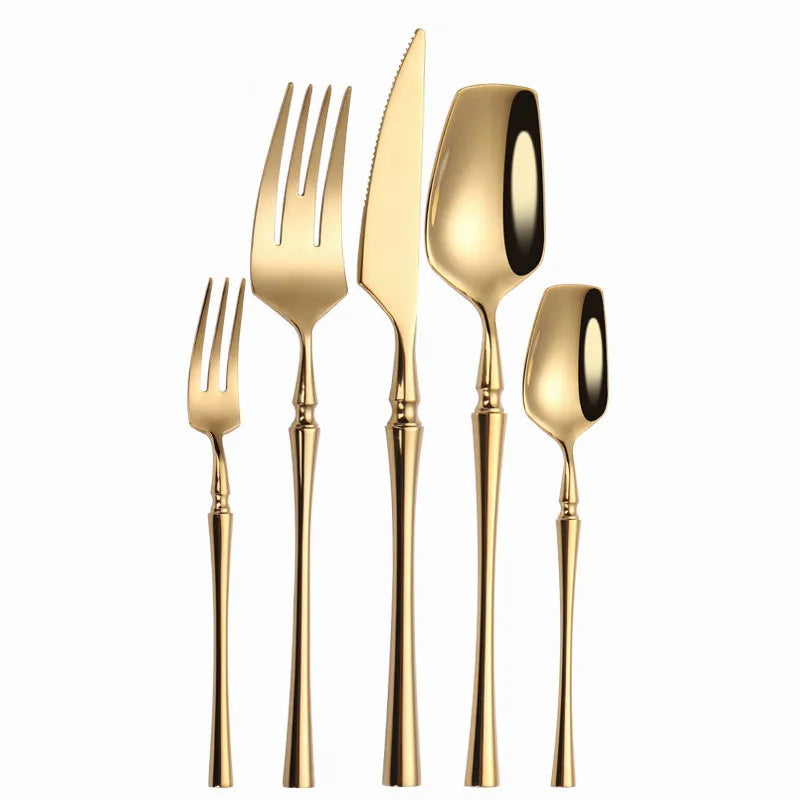 Matte Cutlery Set Gold Forks Spoons Knives Cutlery Set Stainless Steel Gold Steel Cutlery Set Silverware Set with Cake Fork