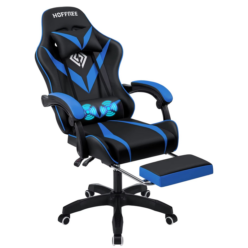 High-Back Kids Gaming Chair with Massage, Footrest & Lumbar Support – Zella Mall™