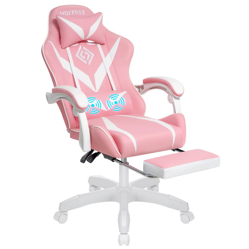 High-Back Kids Gaming Chair with Massage, Footrest & Lumbar Support – Zella Mall™