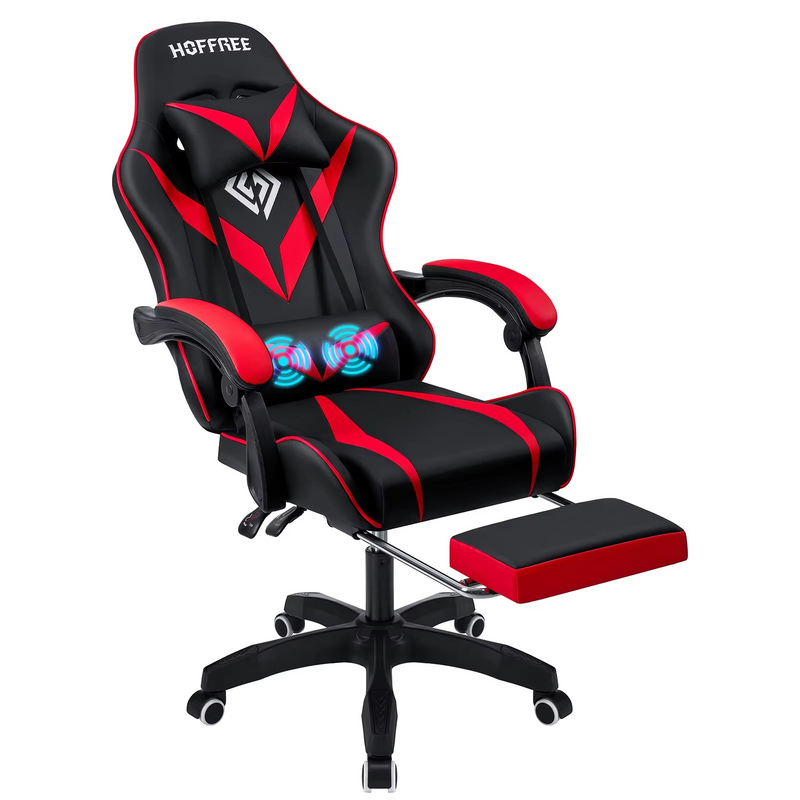 High-Back Kids Gaming Chair with Massage, Footrest & Lumbar Support – Zella Mall™