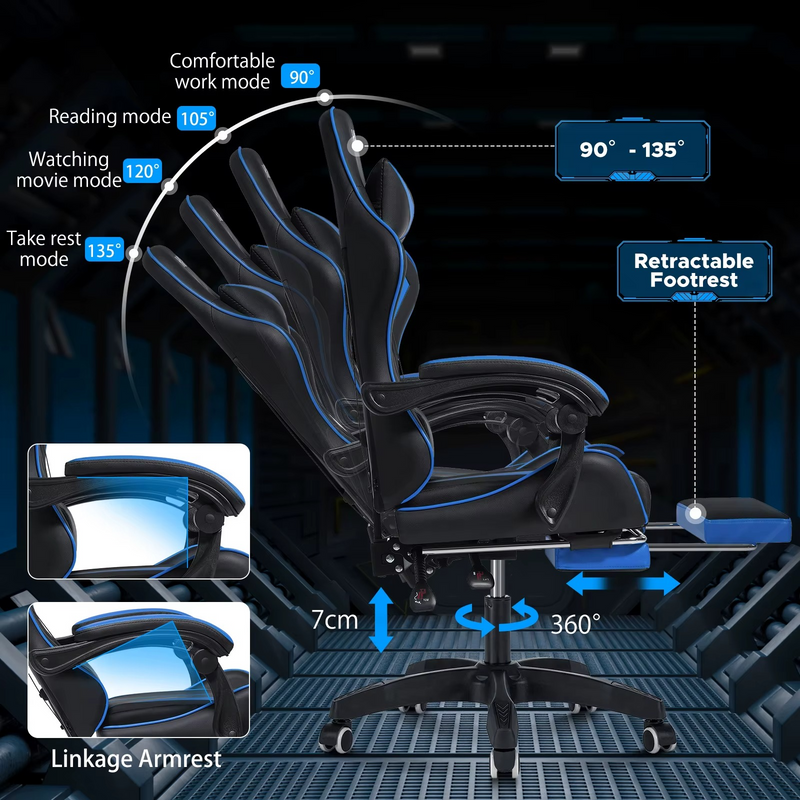 High-Back Kids Gaming Chair with Massage, Footrest & Lumbar Support – Zella Mall™