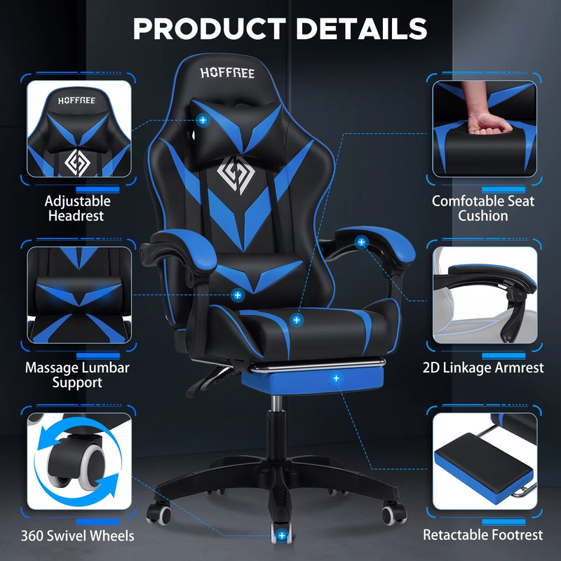 High-Back Kids Gaming Chair with Massage, Footrest & Lumbar Support – Zella Mall™