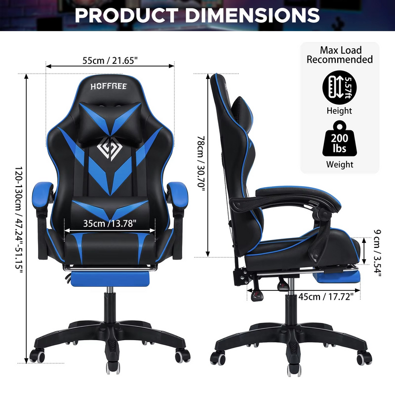High-Back Kids Gaming Chair with Massage, Footrest & Lumbar Support – Zella Mall™