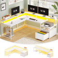 L-Shaped Office Desk 66" with File Drawer, LED Lights & Power Outlet – Includes Standing Desk Converter – Zella Mall™