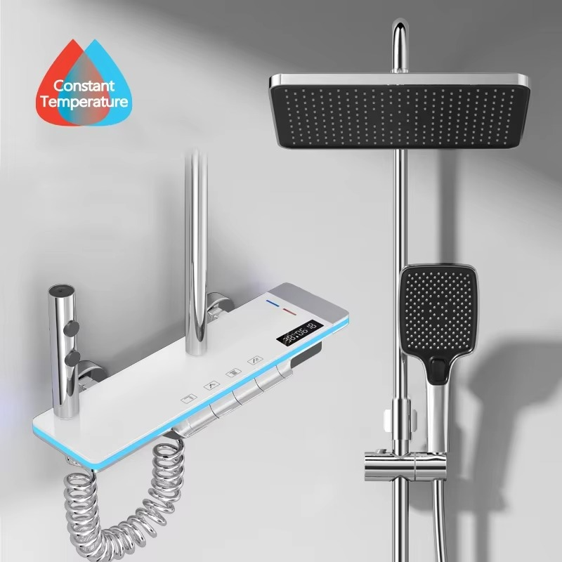 Luxury Bathroom Shower System with Lights, Smart Digital Display & Thermostat Mixer – Zella Mall™