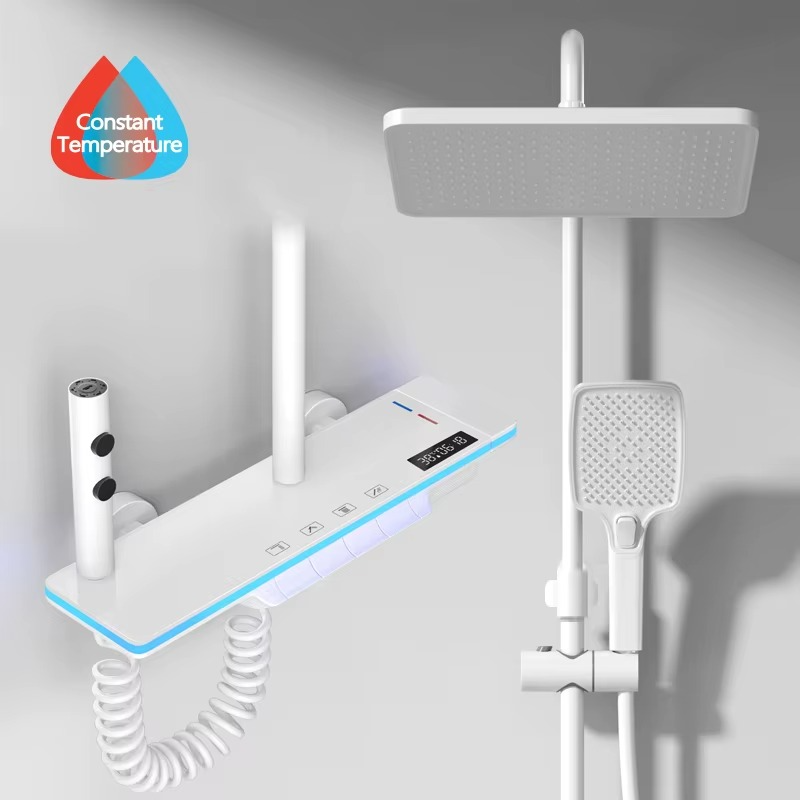 Luxury Bathroom Shower System with Lights, Smart Digital Display & Thermostat Mixer – Zella Mall™