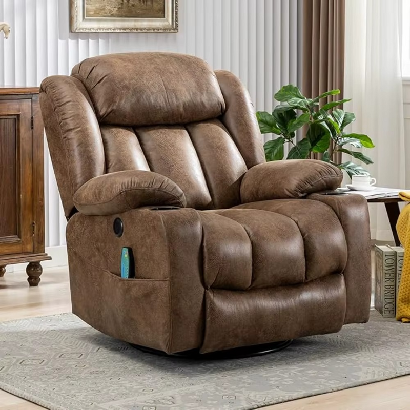 Massage Swivel Rocker Recliner with Heat & Vibration – 360° Swivel Lounge Reclining Chair – Zella Mall™