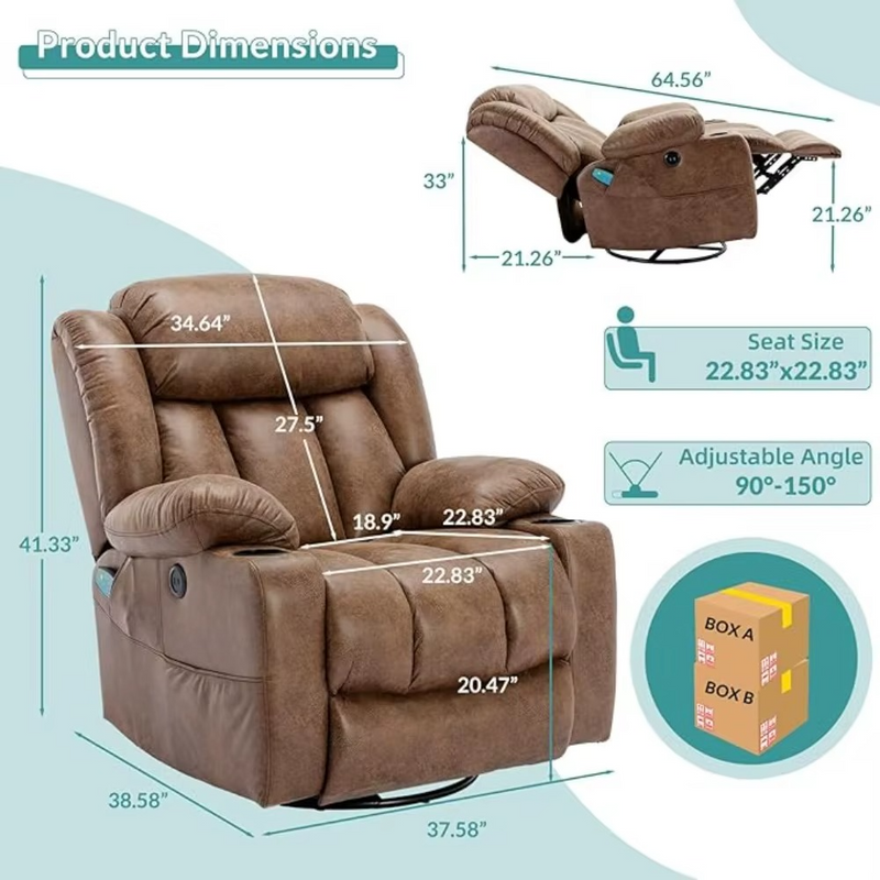 Massage Swivel Rocker Recliner with Heat & Vibration – 360° Swivel Lounge Reclining Chair – Zella Mall™