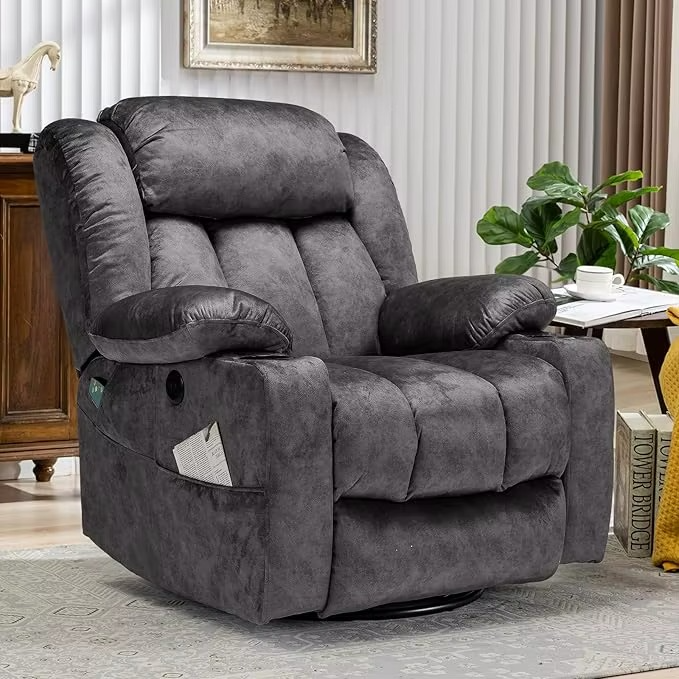 Massage Swivel Rocker Recliner with Heat & Vibration – 360° Swivel Lounge Reclining Chair – Zella Mall™
