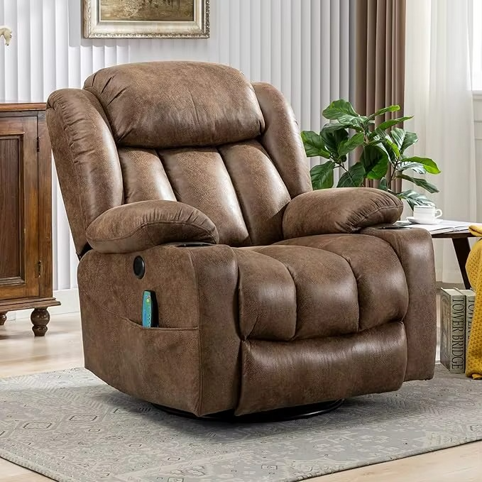 Massage Swivel Rocker Recliner with Heat & Vibration – 360° Swivel Lounge Reclining Chair – Zella Mall™
