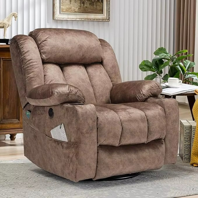 Massage Swivel Rocker Recliner with Heat & Vibration – 360° Swivel Lounge Reclining Chair – Zella Mall™
