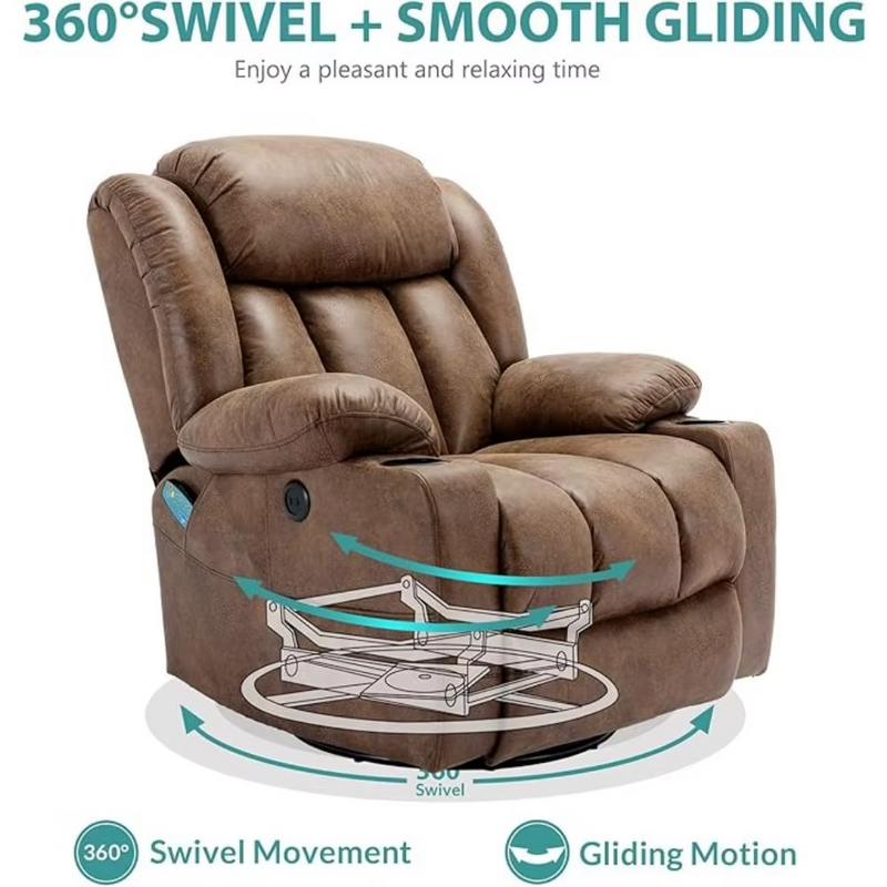 Massage Swivel Rocker Recliner with Heat & Vibration – 360° Swivel Lounge Reclining Chair – Zella Mall™