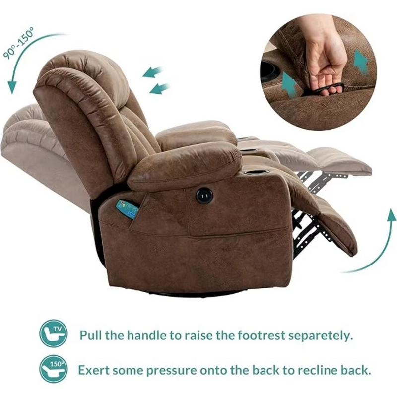 Massage Swivel Rocker Recliner with Heat & Vibration – 360° Swivel Lounge Reclining Chair – Zella Mall™