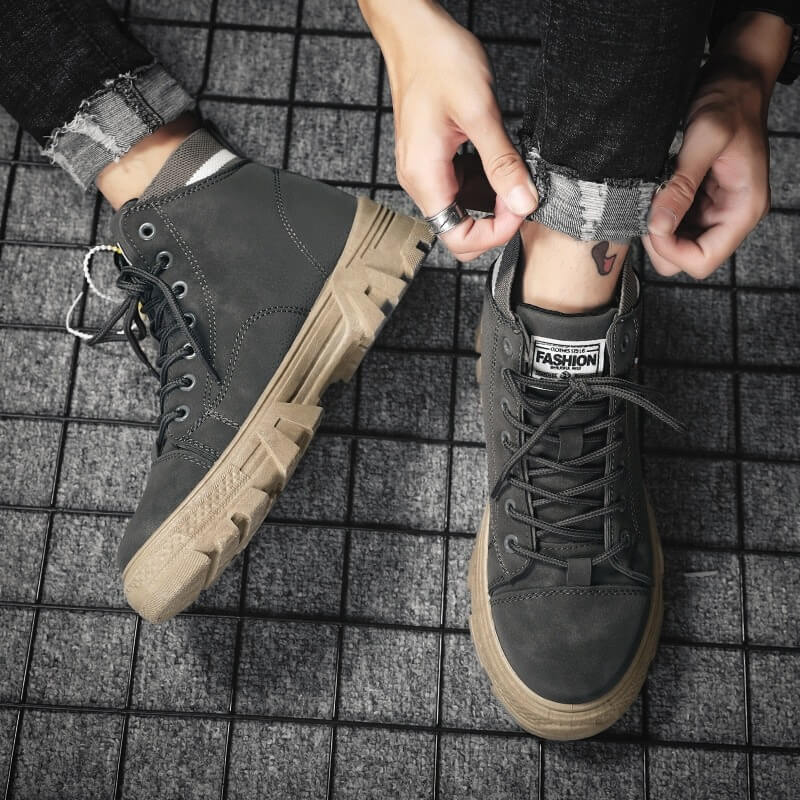 Men High Quality Leather Boots Male Spring Casual Motorcycle Ankle Botas Hombre Men Lace-Up Basic Boots Man Fashion Men Boots