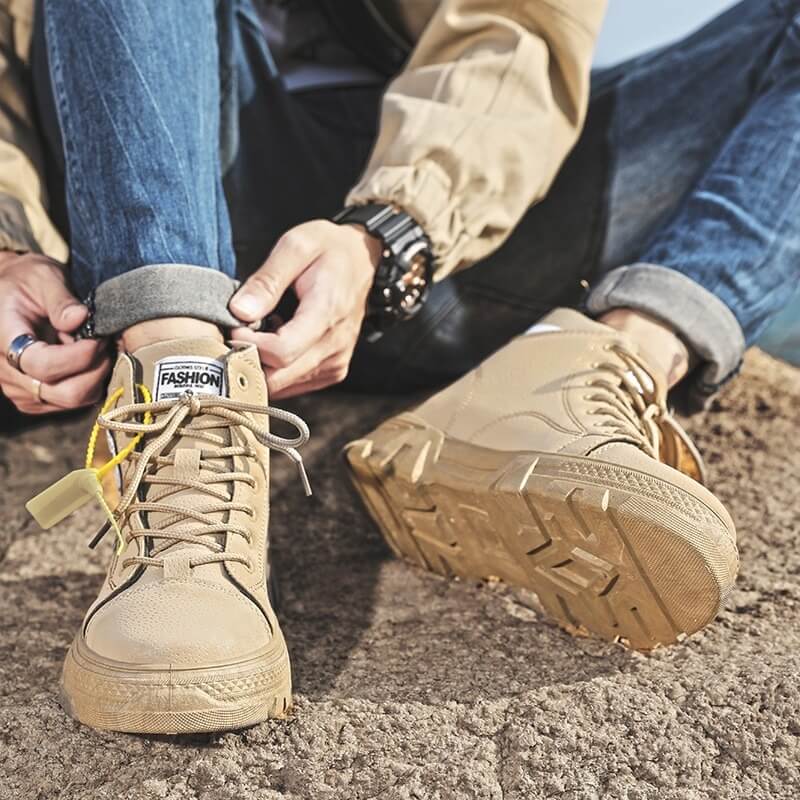 Men High Quality Leather Boots Male Spring Casual Motorcycle Ankle Botas Hombre Men Lace-Up Basic Boots Man Fashion Men Boots