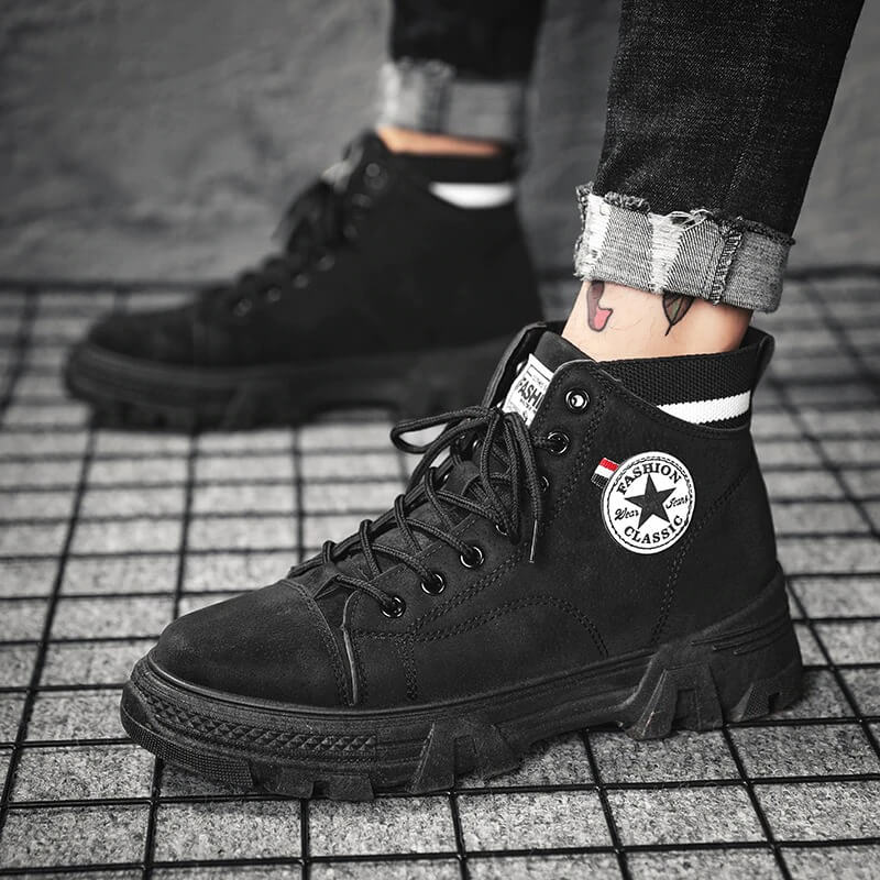 Men High Quality Leather Boots Male Spring Casual Motorcycle Ankle Botas Hombre Men Lace-Up Basic Boots Man Fashion Men Boots