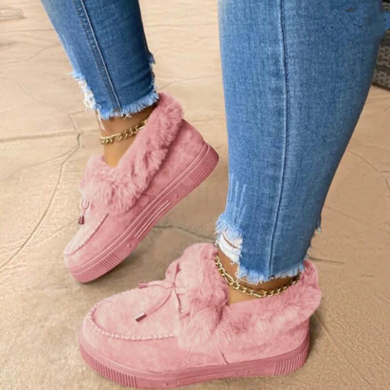 Winter Autumn Women's Casual Fur Shoes Cute Bowknot 2021 Trend Fluffy Furry Slip-on Sneakers Ladies Plush Loafers Flats Platform