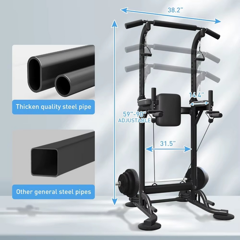 Pull Up Dip Station – Adjustable Height Power Tower with Backrest – Home Gym Equipment – Zella Mall™