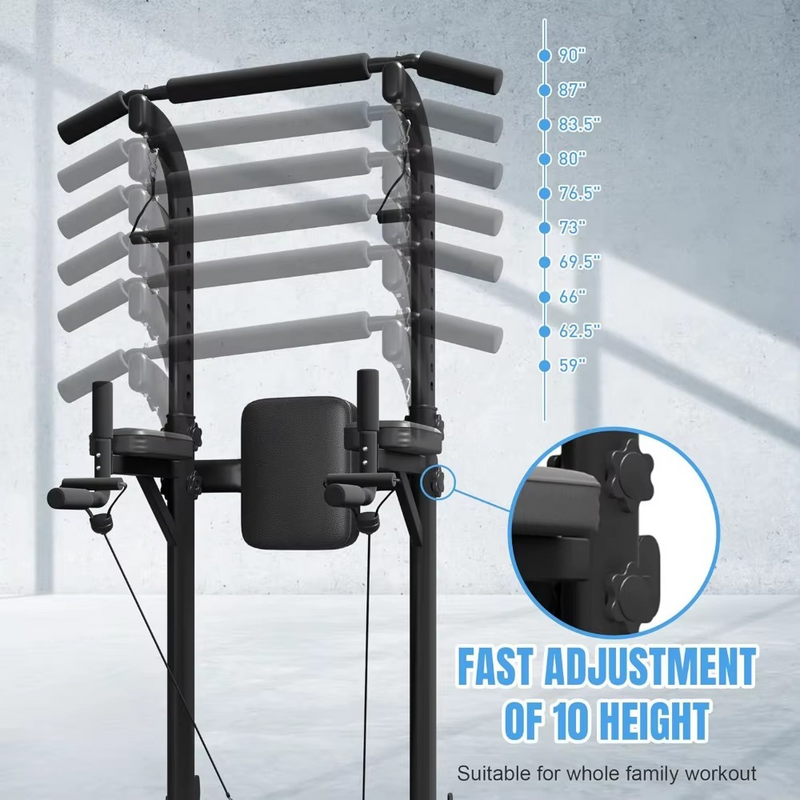 Pull Up Dip Station – Adjustable Height Power Tower with Backrest – Home Gym Equipment – Zella Mall™