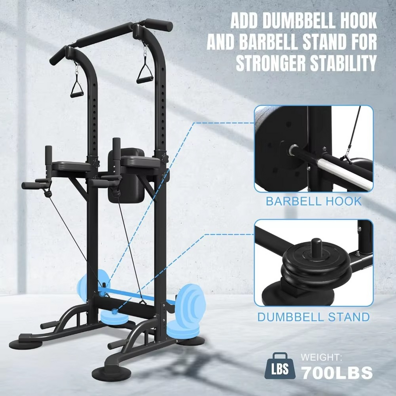 Pull Up Dip Station – Adjustable Height Power Tower with Backrest – Home Gym Equipment – Zella Mall™
