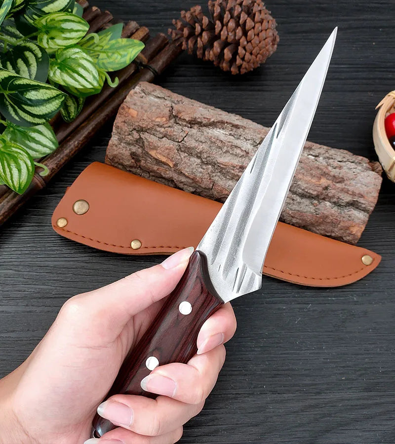 Barbecue Knife Slicing Meat Fruit Fish Filleting Utility Knife Hand Wood Handle Chef Kitchen Knives Forged Blade Boning Knife