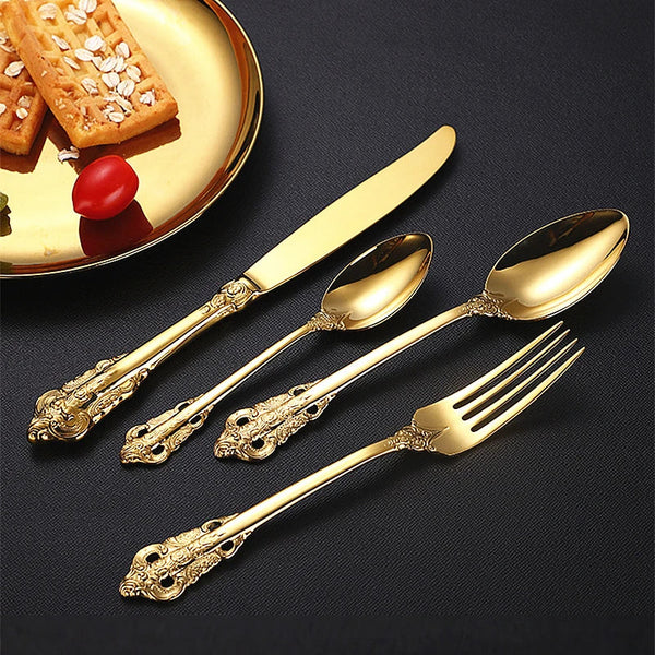 Luxury Palace Cutlery Set Stainless Steel Steak Knife Fork  Home Complete Tableware Coffee Spoon Teaspoons Kitchen Utensils