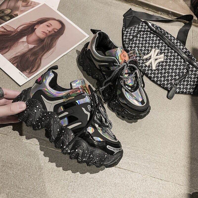 Reflective Women Sneakers Fashion Dad Shoes White Chunky Sneakers Platform Sneakers Womens Vulcanize Shoes Tenis Feminino 2020