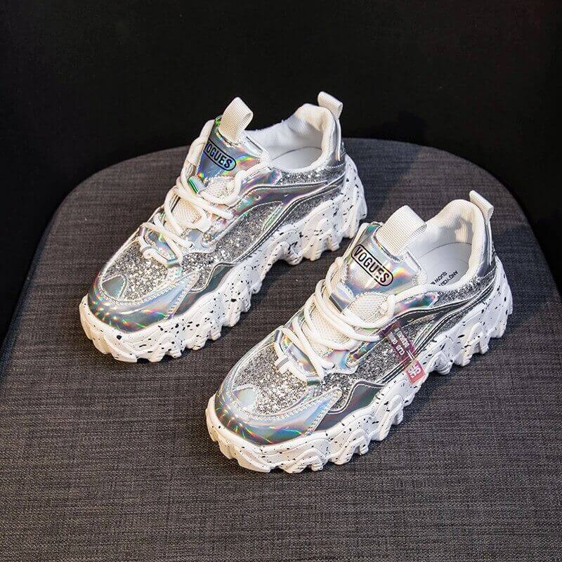 Sneakers Women Spring 2020 Sequined Cloth Bling Breathable Round Toe Leisure Chunky Women Shoes Tenis Feminino Zapatos De Mujer